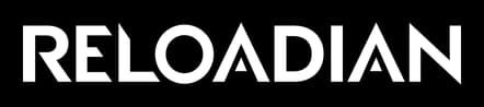 RELOADIAN: Bold angular sans-serif wordmark with horizontal glitch slices and cuts.