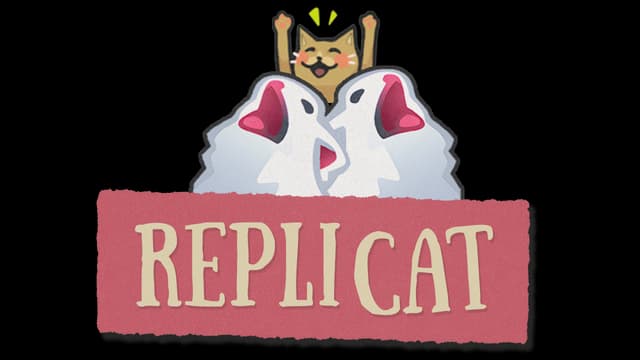 Cheerful cat with raised paws peeks over two screaming white rats.
