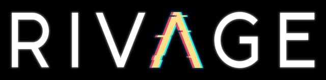 Rivage: Bold sans-serif caps; A has neon cyan outline with red glitch offset effect.