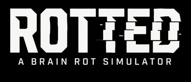 Rotted: Bold block lettering with glitch-sliced fragments and subtle 3D shading.