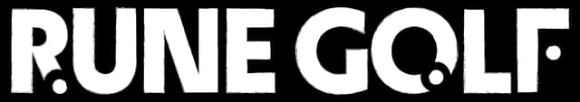 Rune Golf: Bold block letters with distressed edges; golf ball replaces the O in GOLF.