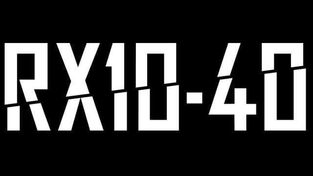 Blocky font with glitch effect, letters split horizontally.