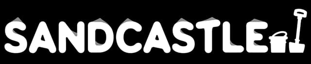 Sandcastle: Bold rounded, sand-textured lettering with chiseled edges and raised 3D look.