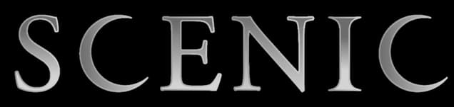 Scenic: Large serif lettering with wide curves, metallic silver gradient and bevel emboss.