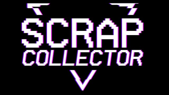 Pixelated block font with glitch effect, inverted triangle behind text.