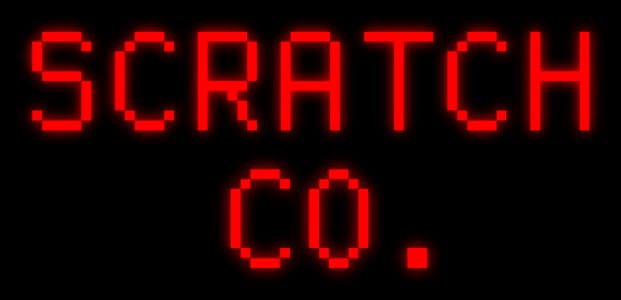 SCRATCH CO.: Bold rounded bubble letters with heavy grainy texture and large dot period.