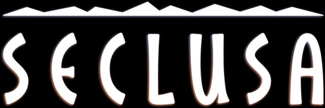 Rounded font with wide letters; white peaks above suggest distant mountains.