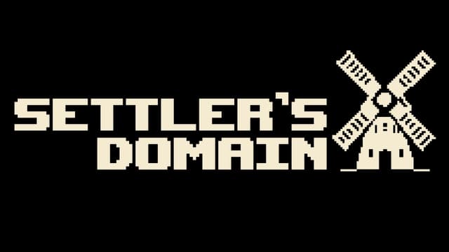 Pixelated font with a windmill icon; letters have blocky, bold design.