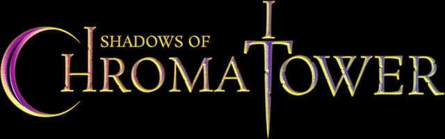 Gold serif font with a sword replacing the "T"; purple accent crescent.