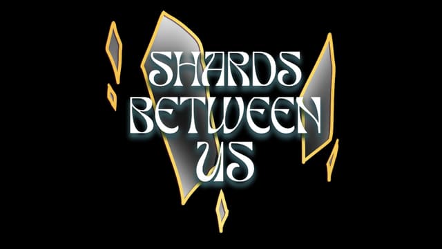 "Stylized curved font with shadowed effect atop geometric shards."