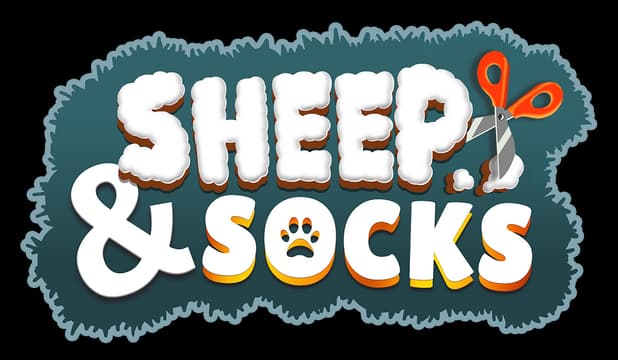 Sheep & Socks: Puffy fleece letters, orange drop shadow, scissors and paw-print O.