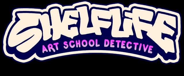 ShelfLife: Bold arched bubble letters with thick outline; neon curved subtitle below.