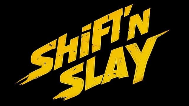Bold, jagged yellow text with rough edges tilting slightly upward.