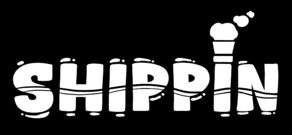 Shippin: Bold, rounded letters with smoke-styled "I" suggesting movement.