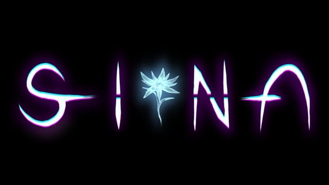 Stylized, curvy font with glowing outline; central icy flower motif.