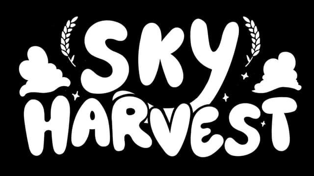 Rounded, bold letters with cloud motifs and small plant accents.