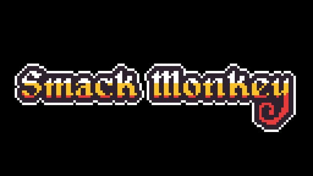 Pixelated font with bold outlines; "y" curls into a monkey tail.