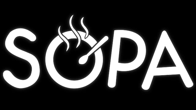 Playful, bubbly font with a steaming bowl replacing the letter "O".