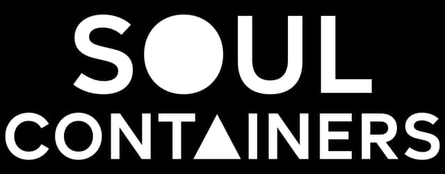 Soul Containers: Bold geometric sans-serif in white; triangle replaces A in CONTAINERS.