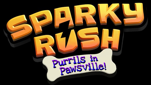 Sparky Rush: Bold 3D orange text with a lightning bolt, shadowed for depth effect.