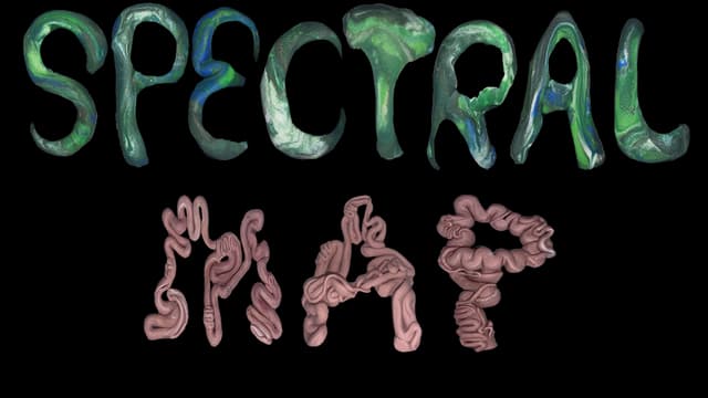 Spectral Map: Slim, hand-drawn letters with marbled glow and clay-like texture.
