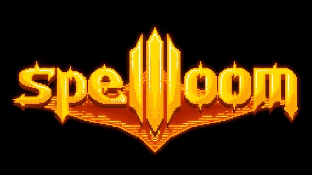 Stylized pixelated font with glowing orange outline and a bold, vertical emblem.