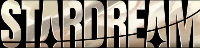 Stardream: Tall Art Deco lettering with metallic sheen, beveled edges, and streaks.