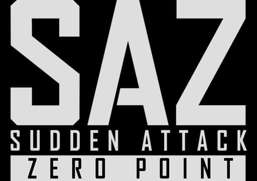 Sudden Attack Zero Point: Bold block letters with layered stacked layout and wide tracking.