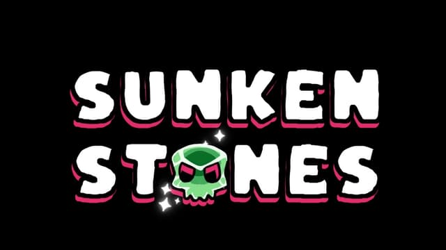 Bold, rounded text with pink drop shadow; green skull O with angry eyes.