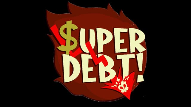 Bold, angular font with a dollar symbol 'S' and downward arrow, fiery backdrop.