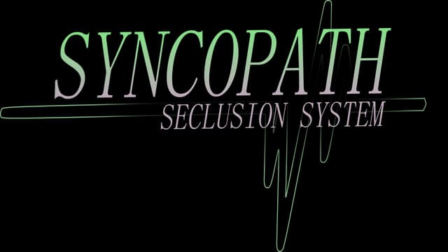 SYNCO PATH: Gradient serif font with ECG line cutting through dynamic letters.