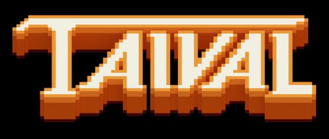 Taival: Chunky pixel-art serif letters with 3D shading and thick drop shadow.