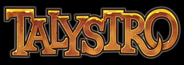Talystro: Bold, medieval serif font with gold texture and subtle shadow detailing.