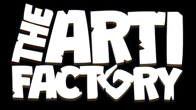 The Artifactory: Bold, blocky letters with a playful twist in white and brown shades.