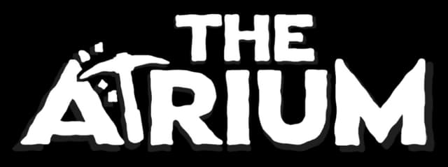 The Atrium: Bold chunky letters with chiseled texture and subtle shadowing.