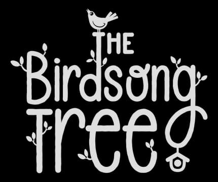 The Birdsong Tree: Hand-drawn rounded serif wordmark with bird perched above THE.