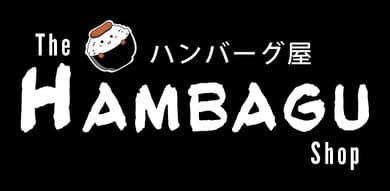 The Hambagu Shop: Bold rounded chunky lettering with Japanese text and food icon above.