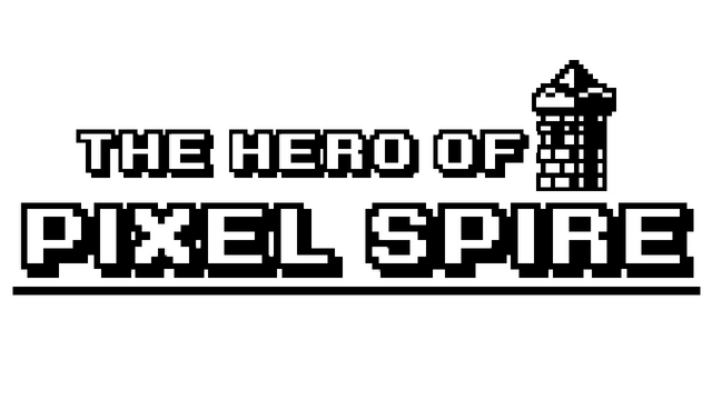 The Hero Of Pixel Spire: Pixelated block font with a tower icon for retro charm.