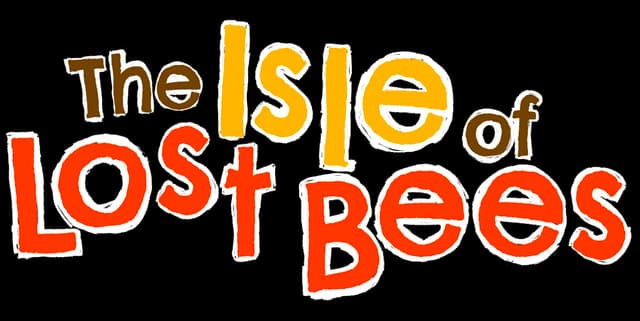 The Isle of Lost Bees: Playful chunky letters, orange-yellow gradient, bold white outline.