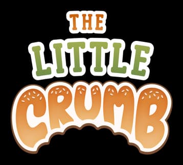 The Little Crumb: Chunky rounded letters with cream gradient, bold outline, sprinkles.