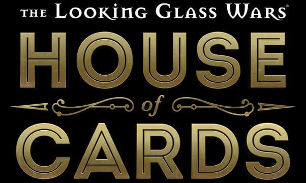 The Looking Glass Wars: Gold beveled serif letters with metallic shine and ornate flourishes.