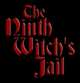 The Ninth Witch’s Jail: Gothic blackletter with beveled 3D red shading and drop shadow.