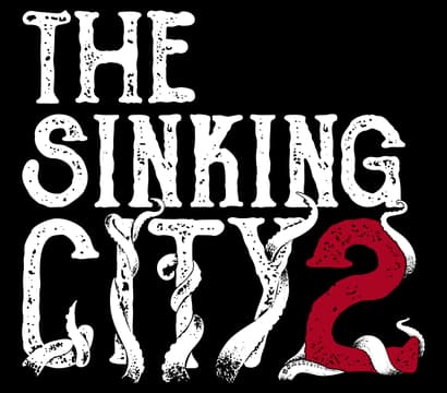 The Sinking City 2: distressed bold serif lettering, stacked layout, red painted 2.