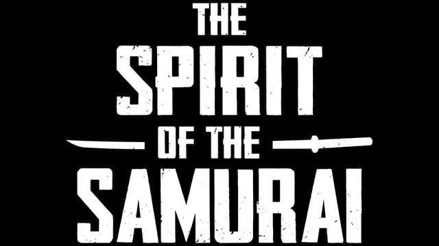 Bold, blocky white font with horizontal katana imagery between words.