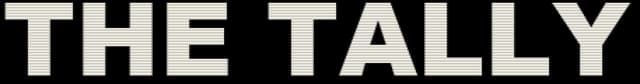 The Tally: Bold block letters with striped scanline shading and chunky drop shadow.
