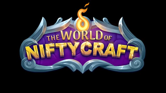 The World of Nifty Craft: Bold 3D yellow font with swirls and flame accent on purple.