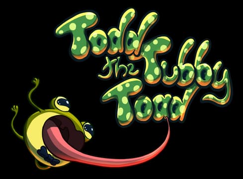 Todd The Tubby Toad: Puffy slime-bubble lettering with bold outline and glossy highlights.