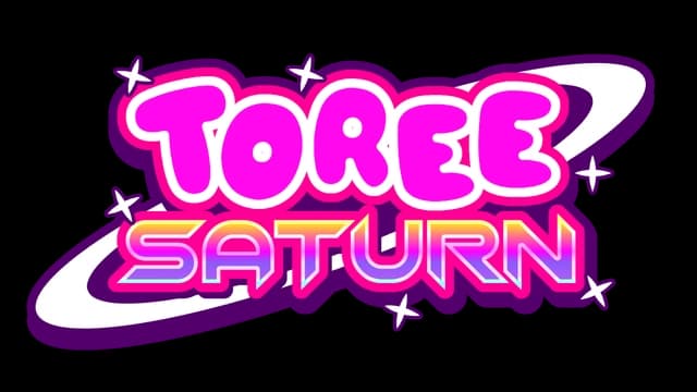 Pink bubble letters with glowing outline, star accents, and Saturn ring motif.