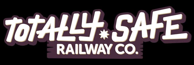 Totally Safe Railway Co. 🚂: Chunky slanted wordmark with thick outline and starburst dot.