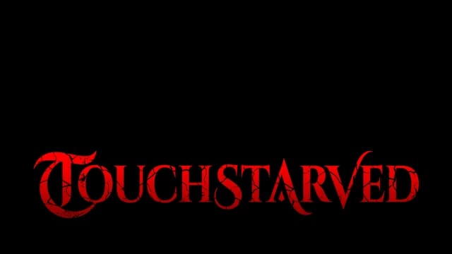 Gothic style with sharp serifs and intricate, dark red detailing.
